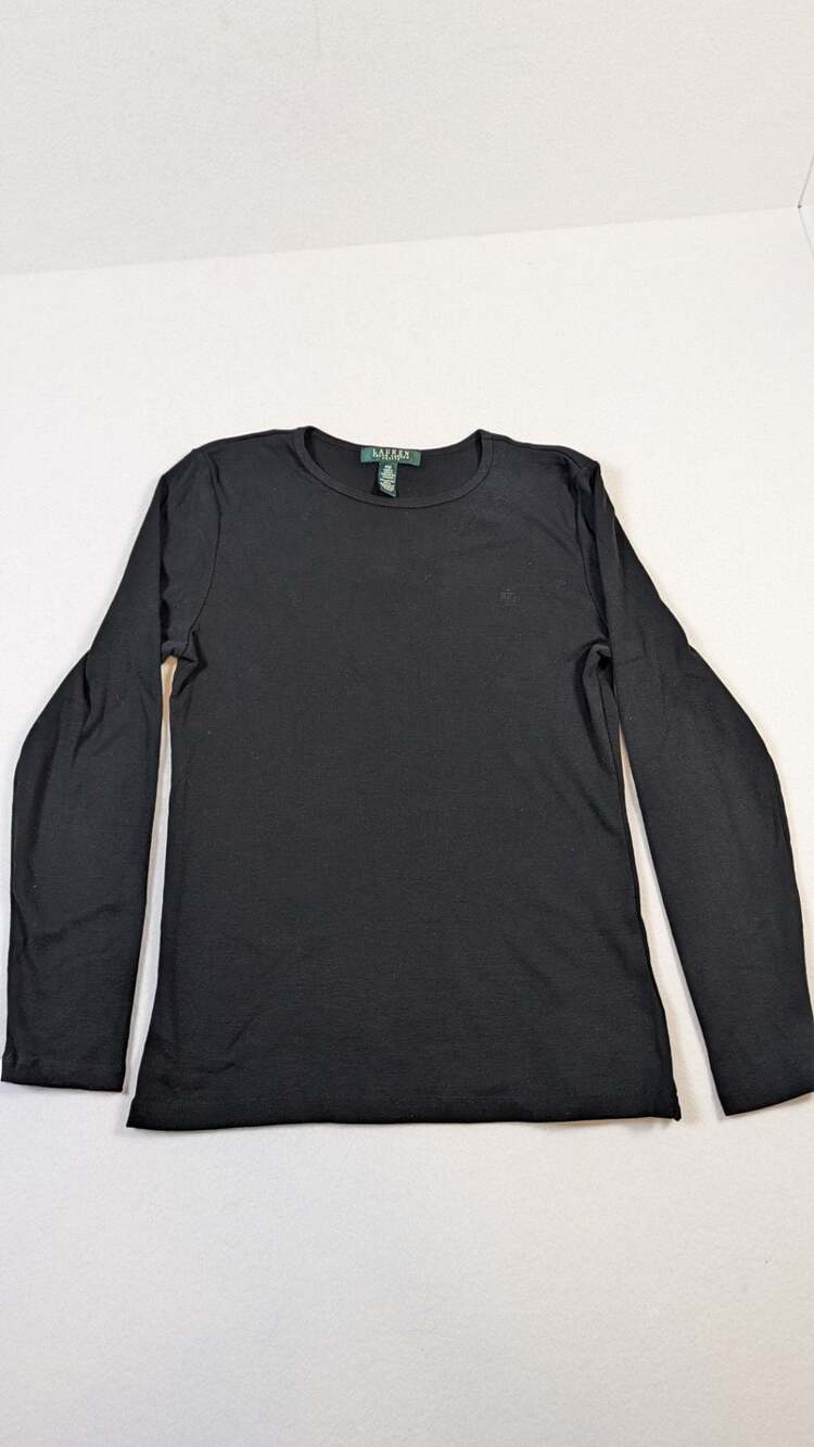 Women's Lauren Ralph Lauren Petite Black Long Sleeve Shirt Top Size PM